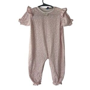 Little Lindsey Baby Girls Pink Teddy Bear Print Ruffle Sleeve Romper 12M Vintage